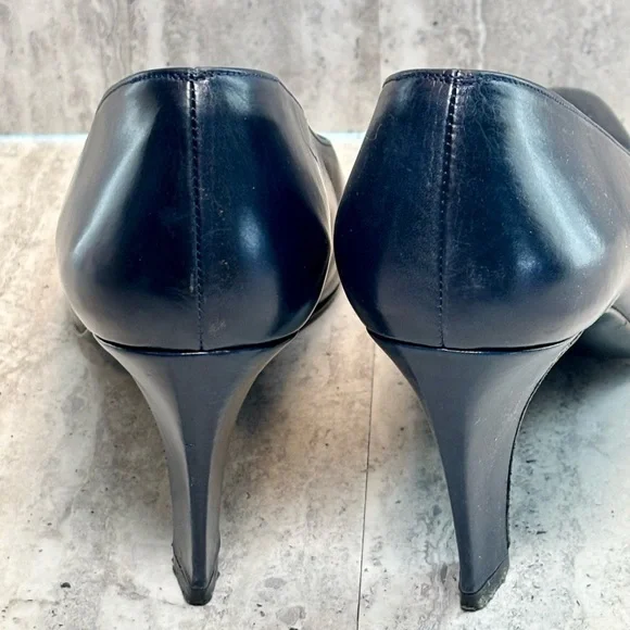 Stuart Weitzman Navy Blue Leather Heels Pumps Sz 7AA - Picture 7 of 9